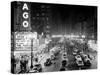 1953 Night Scene of Chicago, State Street with Traffic and Movie Marquee with Pedestrians-null-Stretched Canvas