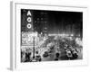 1953 Night Scene of Chicago, State Street with Traffic and Movie Marquee with Pedestrians-null-Framed Photographic Print