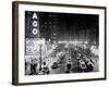 1953 Night Scene of Chicago, State Street with Traffic and Movie Marquee with Pedestrians-null-Framed Photographic Print