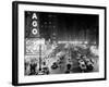 1953 Night Scene of Chicago, State Street with Traffic and Movie Marquee with Pedestrians-null-Framed Photographic Print