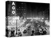 1953 Night Scene of Chicago, State Street with Traffic and Movie Marquee with Pedestrians-null-Stretched Canvas