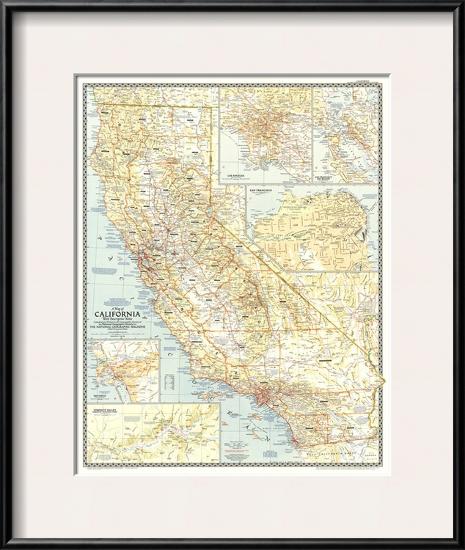 1954 California-National Geographic Maps-Framed Art Print