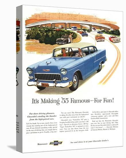 1955 GM Chevy Famous for Fun-null-Stretched Canvas