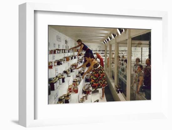 1955: Judges Examining Various Preserves and Butters, at the Iowa State Fair, Des Moines, Iowa-John Dominis-Framed Photographic Print