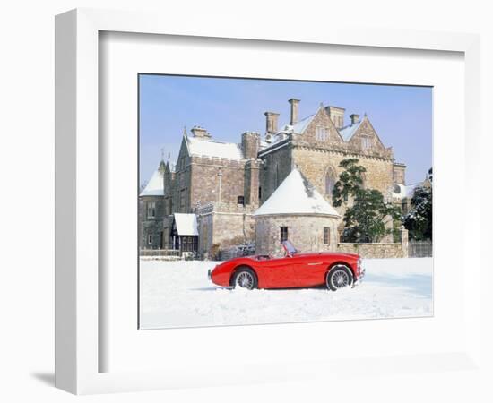 1956 Austin Healey 100M In Snow In Front Of Palace House, Beaulieu-null-Framed Photographic Print