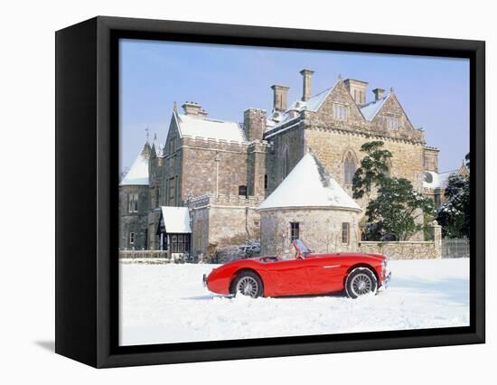 1956 Austin Healey 100M In Snow In Front Of Palace House, Beaulieu-null-Framed Stretched Canvas