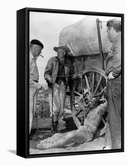 1956 The Last Wagon On the set, Delmer Daves and Richard Widmark-null-Framed Stretched Canvas