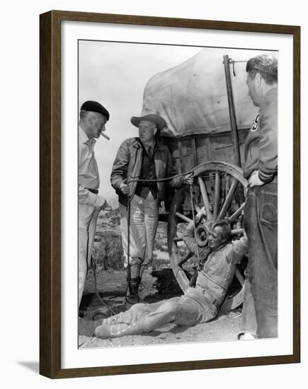 1956 The Last Wagon On the set, Delmer Daves and Richard Widmark-null-Framed Photo