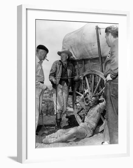 1956 The Last Wagon On the set, Delmer Daves and Richard Widmark-null-Framed Photo