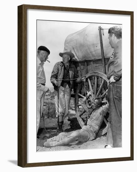 1956 The Last Wagon On the set, Delmer Daves and Richard Widmark-null-Framed Photo