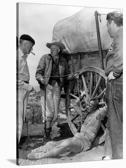 1956 The Last Wagon On the set, Delmer Daves and Richard Widmark-null-Stretched Canvas