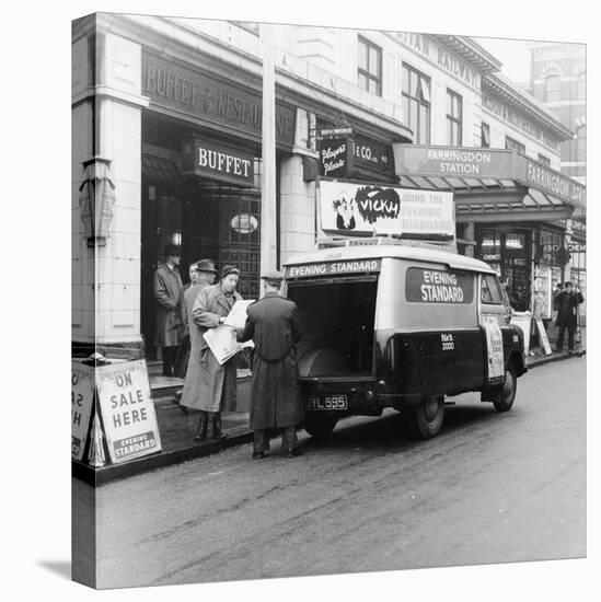 1958 Bedford CA Van Delivering the Evening Standard, London, 1958-null-Stretched Canvas