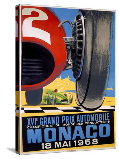 1958 Monaco Grand Prix F1 Poster-J Ramel-Stretched Canvas