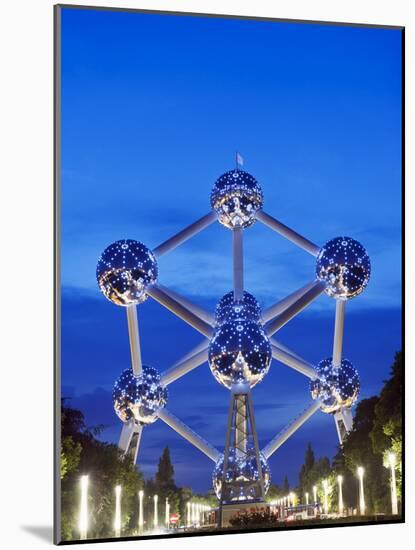 1958 World Fair, Atomium Model of An Iron Molecule, Illuminated at Night, Brussels, Belgium, Europe-Christian Kober-Mounted Photographic Print