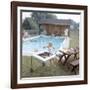 1959: Family Cookout and Enjoying the Backyard Swimming Pool, Trenton, New Jersey-Frank Scherschel-Framed Photographic Print