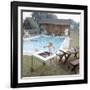 1959: Family Cookout and Enjoying the Backyard Swimming Pool, Trenton, New Jersey-Frank Scherschel-Framed Photographic Print