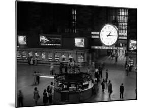 1959 Grand Central Passenger Railroad Station Main Hall Information Booth and Train Ticket-null-Mounted Photographic Print