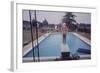 1959: Susan in Diving Stance During a Family Cookout, Trenton, New Jersey-Frank Scherschel-Framed Photographic Print