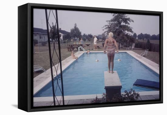 1959: Susan in Diving Stance During a Family Cookout, Trenton, New Jersey-Frank Scherschel-Framed Stretched Canvas