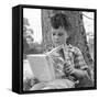 1960s 1970s BOY LEANING AGAINST TREE READING BOOK-Panoramic Images-Framed Stretched Canvas