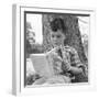 1960s 1970s BOY LEANING AGAINST TREE READING BOOK-Panoramic Images-Framed Photographic Print