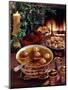 1960s 1970s CHRISTMAS PUNCH WASSAIL BOWL CLOVED ORANGES CIDER NUTS DRIED FRUIT CANDLE GREENS FIR...-Panoramic Images-Mounted Photographic Print