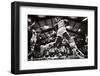 1960s 1970s COLLEGIATE BASKETBALL GAME PLAYERS UNDER THE HOOP SHOOTING TO SCORE EXTREME LOW ANGL...-H. Armstrong Roberts-Framed Photographic Print