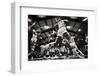 1960s 1970s COLLEGIATE BASKETBALL GAME PLAYERS UNDER THE HOOP SHOOTING TO SCORE EXTREME LOW ANGL...-H. Armstrong Roberts-Framed Photographic Print