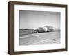 1960s-1970s Family Station Wagon and Camping Trailer Driving on Country Highway on Vacation-null-Framed Photographic Print