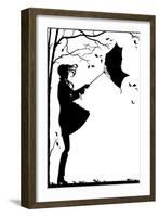 1960s 1970s TEEN GIRL WITH FLYING HAIR UMBRELLA TURNED INSIDE OUT RAINY VERY WINDY AUTUMN DAY SY...-H. Armstrong Roberts-Framed Photographic Print