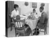 1960s AFRICAN AMERICAN FAMILY AT DINING TABLE WITH TURKEY SAYING GRACE PRAYING-Panoramic Images-Stretched Canvas