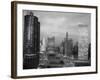 1960s Chicago, River Bridges and Downtown Skyline at Dusk Chicago,-null-Framed Photographic Print