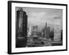 1960s Chicago, River Bridges and Downtown Skyline at Dusk Chicago,-null-Framed Photographic Print