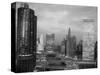 1960s Chicago, River Bridges and Downtown Skyline at Dusk Chicago,-null-Stretched Canvas