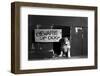 1960s COLLIE DOG PUPPY SITTING IN DOOR OF DOGHOUSE BEWARE OF DOG SIGN-H. Armstrong Roberts-Framed Photographic Print