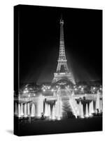1960s Night Eiffel Tower across Fountains by Palais Du Chaillot Paris, France-null-Stretched Canvas