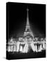 1960s Night Eiffel Tower across Fountains by Palais Du Chaillot Paris, France-null-Stretched Canvas