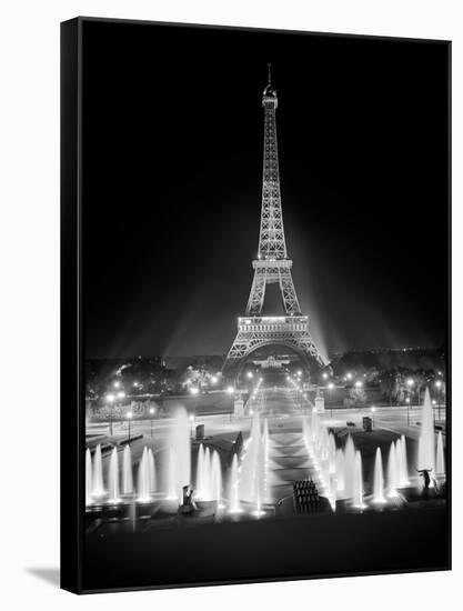 1960s Night Eiffel Tower across Fountains by Palais Du Chaillot Paris, France-null-Framed Stretched Canvas