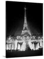 1960s Night Eiffel Tower across Fountains by Palais Du Chaillot Paris, France-null-Stretched Canvas