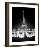 1960s Night Eiffel Tower across Fountains by Palais Du Chaillot Paris, France-null-Framed Photographic Print