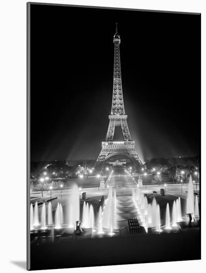 1960s Night Eiffel Tower across Fountains by Palais Du Chaillot Paris, France-null-Mounted Photographic Print