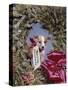1960s PUPPY DOG WEARING MERRY CHRISTMAS TAG INSIDE HOLIDAY PINE WREATH-Panoramic Images-Stretched Canvas