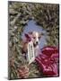 1960s PUPPY DOG WEARING MERRY CHRISTMAS TAG INSIDE HOLIDAY PINE WREATH-Panoramic Images-Mounted Photographic Print