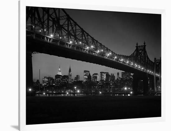 1960s Queensboro Bridge and Manhattan Skyline at Night New York City-null-Framed Photographic Print