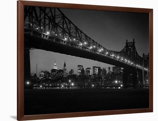 1960s Queensboro Bridge and Manhattan Skyline at Night New York City-null-Framed Photographic Print