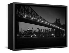 1960s Queensboro Bridge and Manhattan Skyline at Night New York City-null-Framed Stretched Canvas