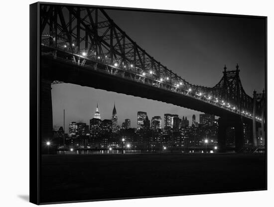 1960s Queensboro Bridge and Manhattan Skyline at Night New York City-null-Framed Stretched Canvas
