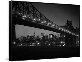 1960s Queensboro Bridge and Manhattan Skyline at Night New York City-null-Framed Stretched Canvas