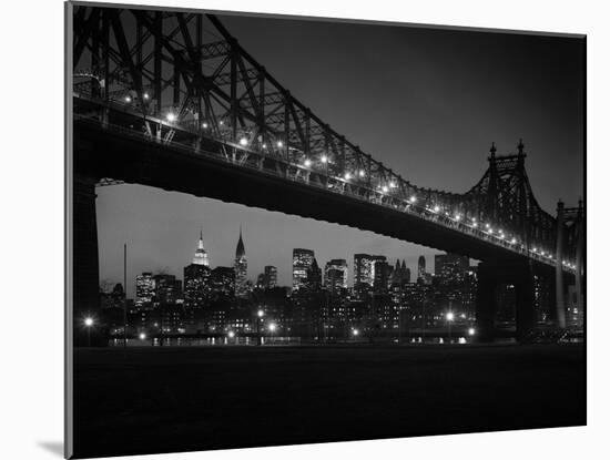 1960s Queensboro Bridge and Manhattan Skyline at Night New York City-null-Mounted Premium Photographic Print