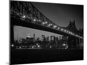 1960s Queensboro Bridge and Manhattan Skyline at Night New York City-null-Mounted Premium Photographic Print